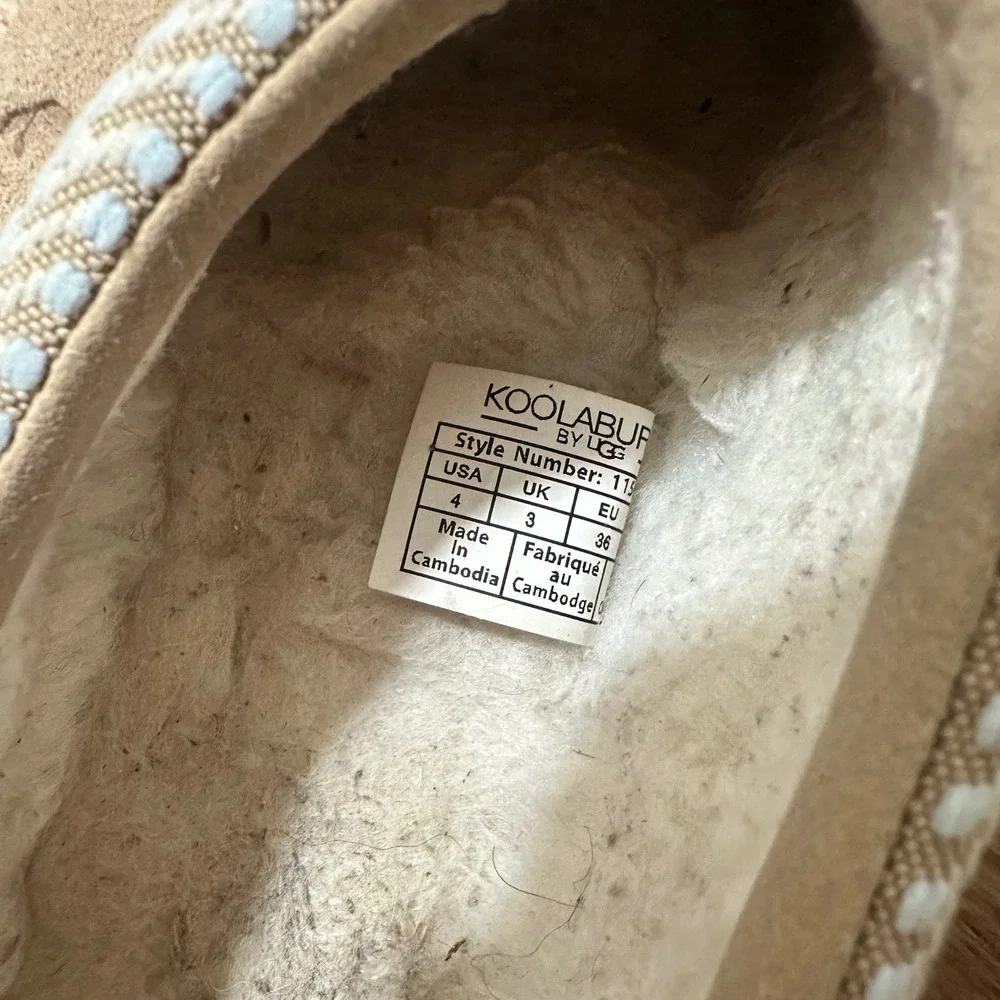 Koolaburra by UGG | Kids Burree Tan Suede‎ Faux Fur Lined Slippers, EU 36/ US 4